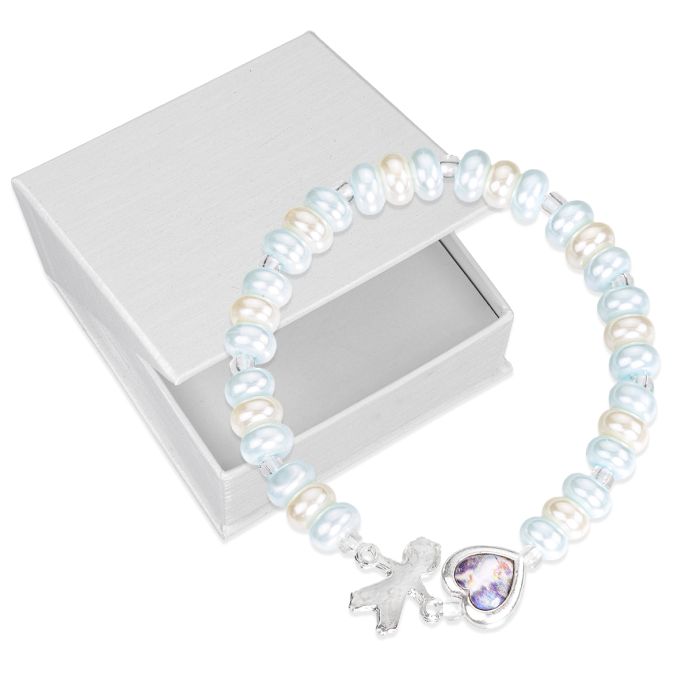 Children's Blue Pearlized Bracelet with Guardian Angel