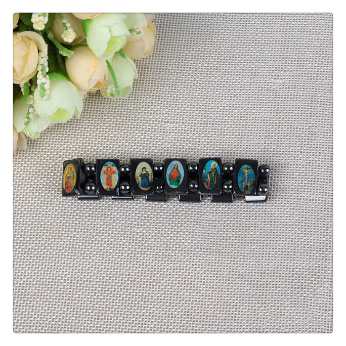 Black Hematite Jesus/Mary Bracelet