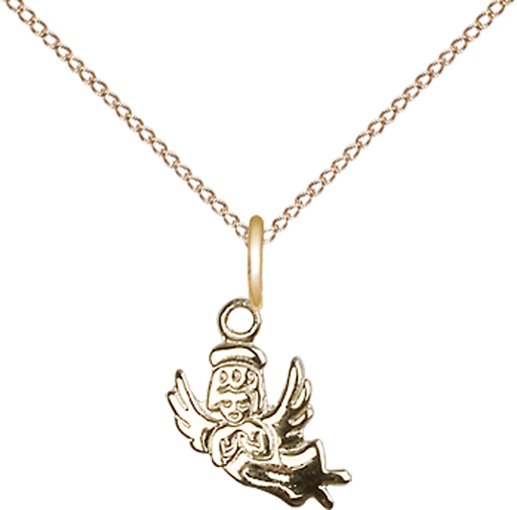 14kt Gold Filled Guardian Angel Pendant on a 18 inch Gold Filled Light Curb chain