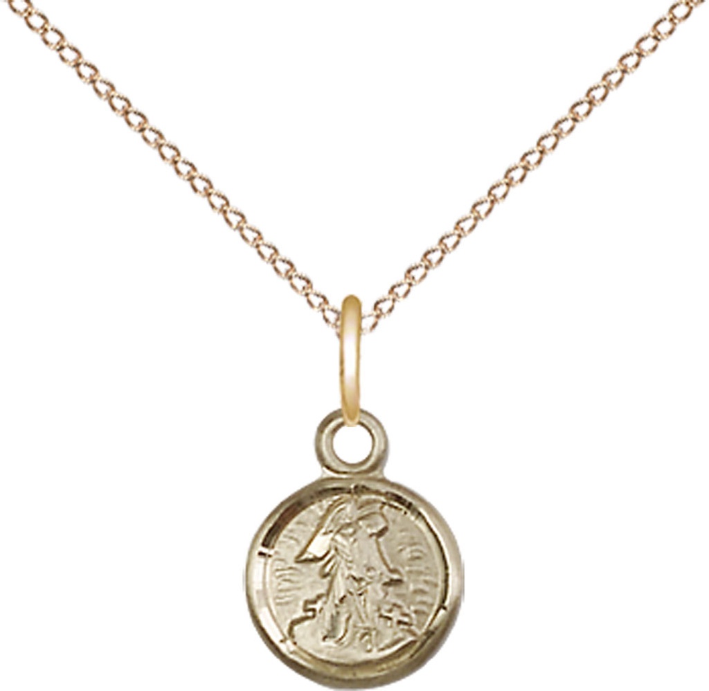 14kt Gold Filled Guardian Angel Pendant on a 18 inch Gold Filled Light Curb chain