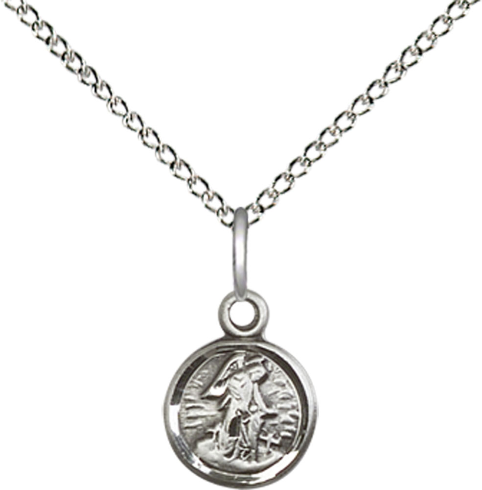 Sterling Silver Guardian Angel Pendant on a 18 inch Sterling Silver Light Curb chain