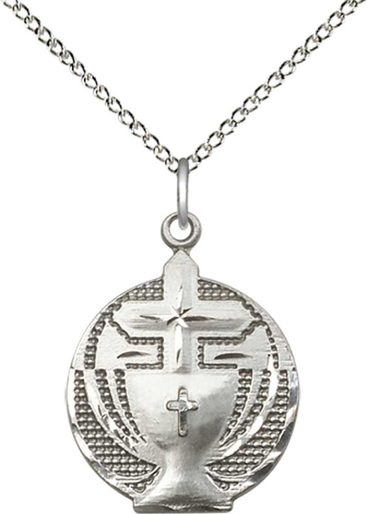 Sterling Silver Communion Pendant on a 18 inch Sterling Silver Light Curb chain