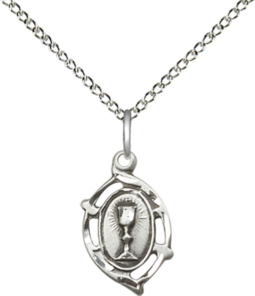 Sterling Silver Communion Pendant on a 18 inch Sterling Silver Light Curb chain