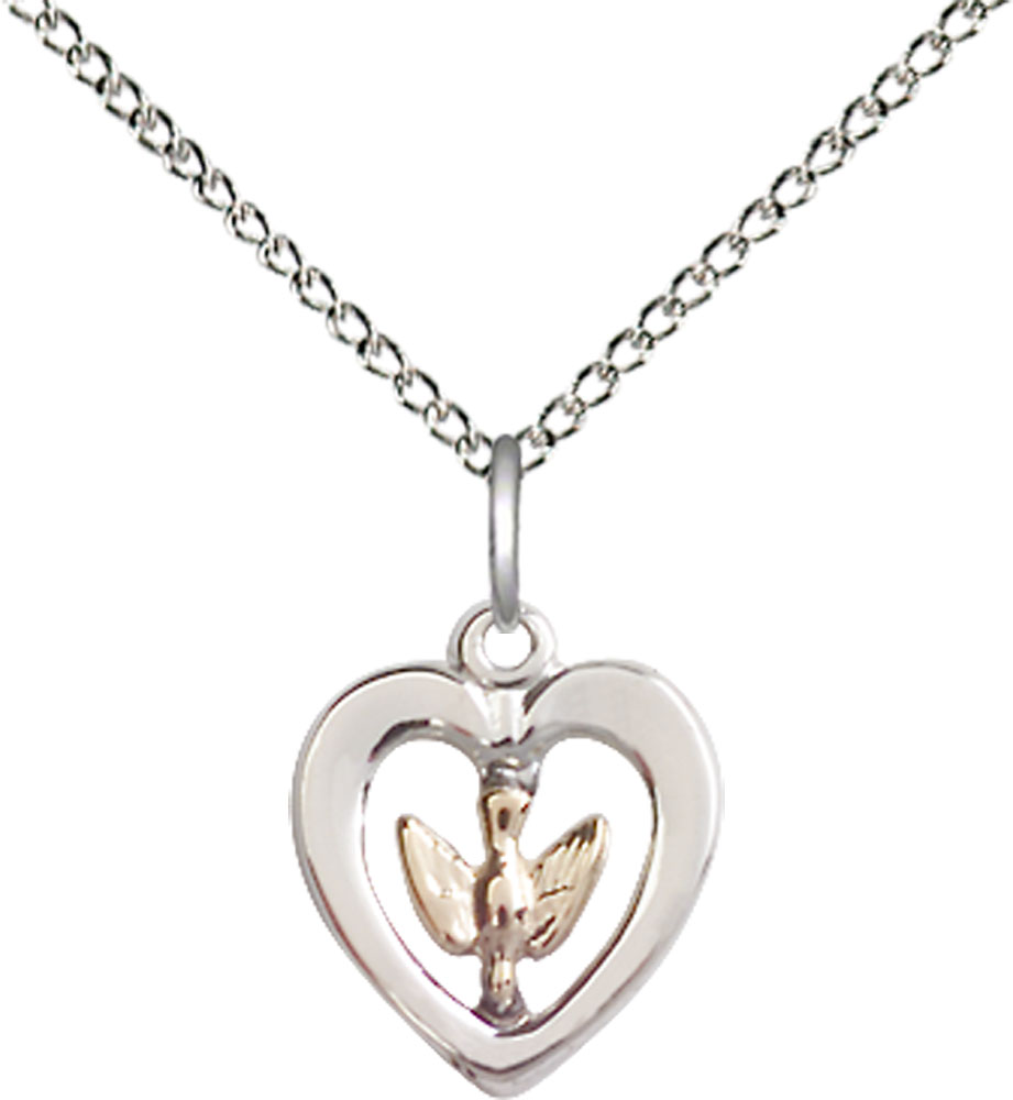 Two-Tone GF/SS Holy Spirit Pendant on a 18 inch Sterling Silver Light Curb chain