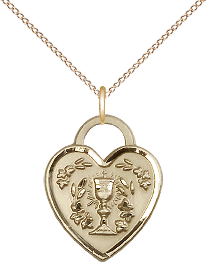 14kt Gold Filled Communion Heart Pendant on a 18 inch Gold Filled Light Curb chain