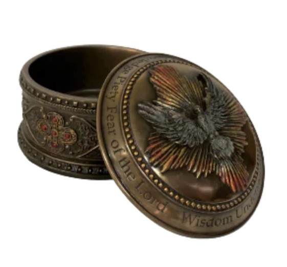 Holy Spirit Keepsake Box, Cold Cas Bronze, 4" D