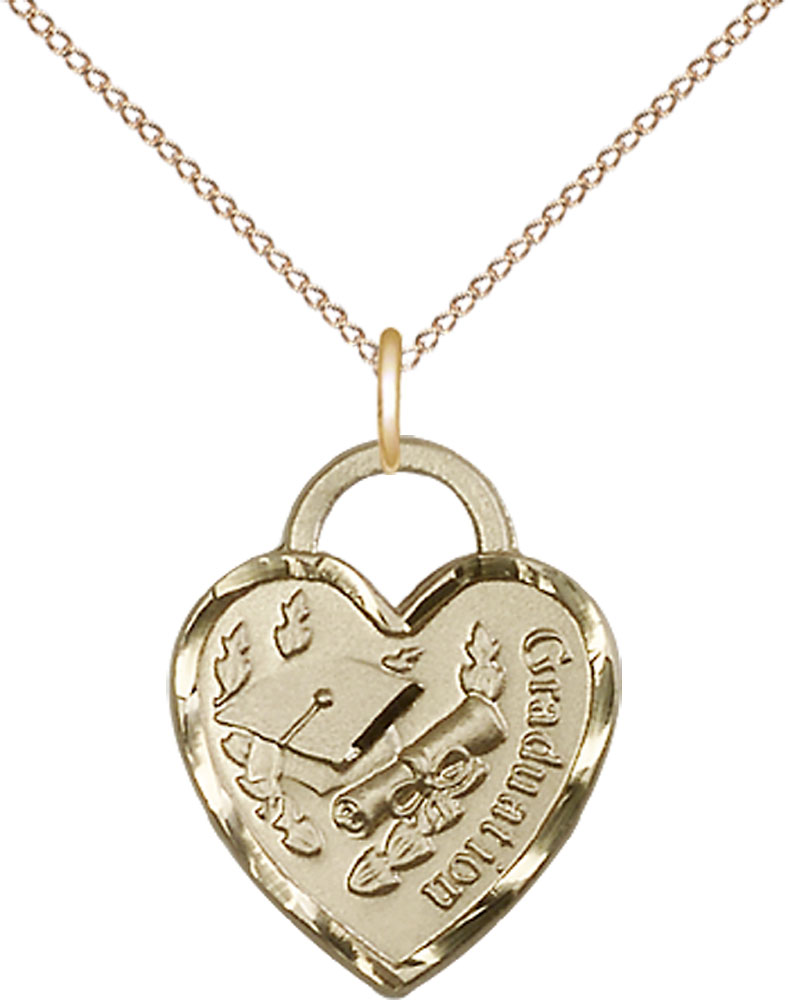 14kt Gold Filled Graduation Heart Pendant on a 18 inch Gold Filled Light Curb chain