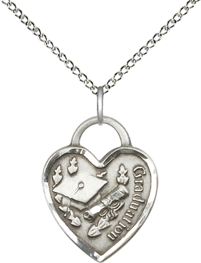 Sterling Silver Graduation Heart Pendant on a 18 inch Sterling Silver Light Curb chain