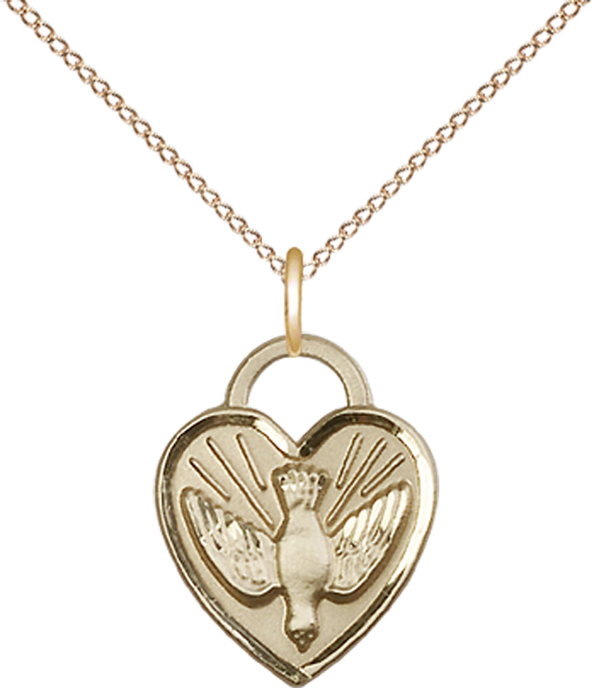 14kt Gold Filled Confirmation Heart Pendant on a 18 inch Gold Filled Light Curb chain
