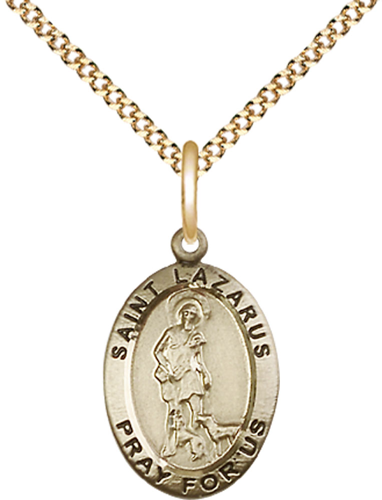 14kt Gold Filled Saint Lazarus Pendant on a 18 inch Gold Plate Light Curb chain