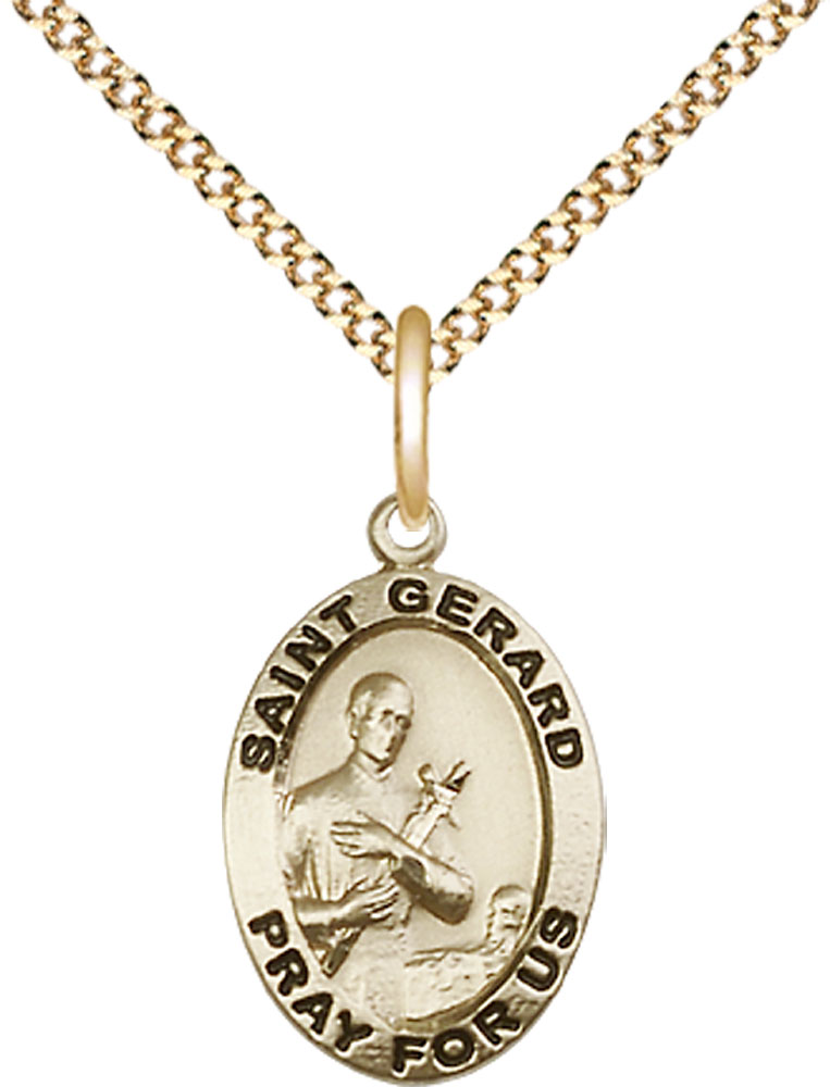 14kt Gold Filled Saint Gerard Majella Pendant on a 18 inch Gold Plate Light Curb chain
