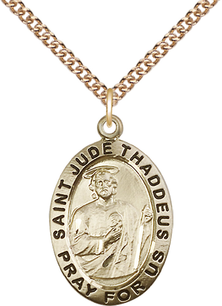 14kt Gold Filled Saint Jude Pendant on a 24 inch Gold Filled Heavy Curb chain