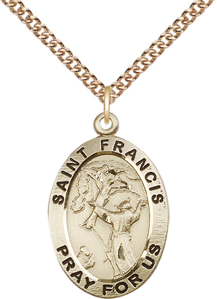 14kt Gold Filled Saint Francis of Assisi Pendant on a 24 inch Gold Filled Heavy Curb chain