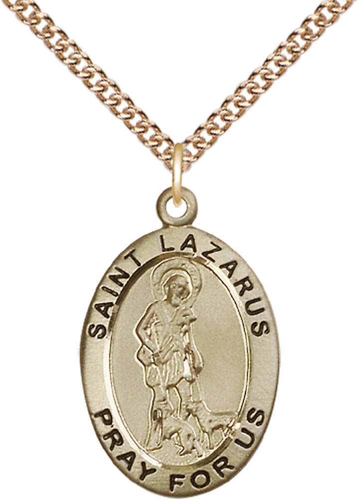 14kt Gold Filled Saint Lazarus Pendant on a 24 inch Gold Filled Heavy Curb chain
