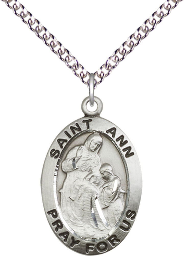 Sterling Silver Saint Ann Pendant on a 24 inch Sterling Silver Heavy Curb chain