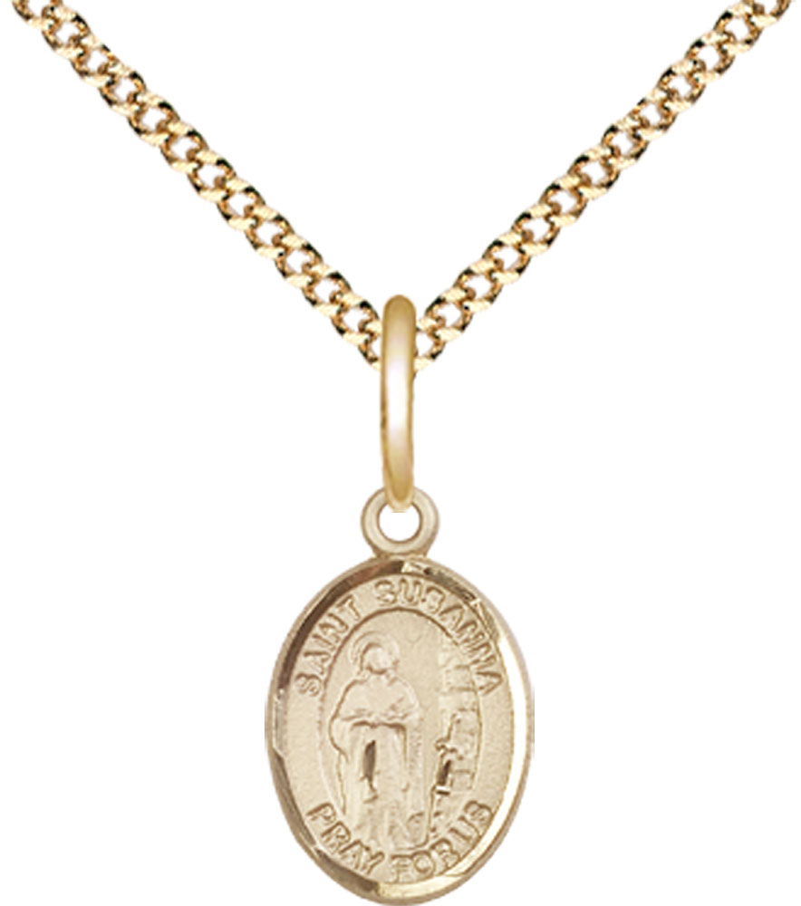 14kt Gold Filled Saint Susanna Pendant on a 18 inch Gold Plate Light Curb chain