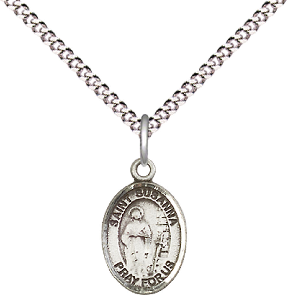 Sterling Silver Saint Susanna Pendant on a 18 inch Light Rhodium Light Curb chain
