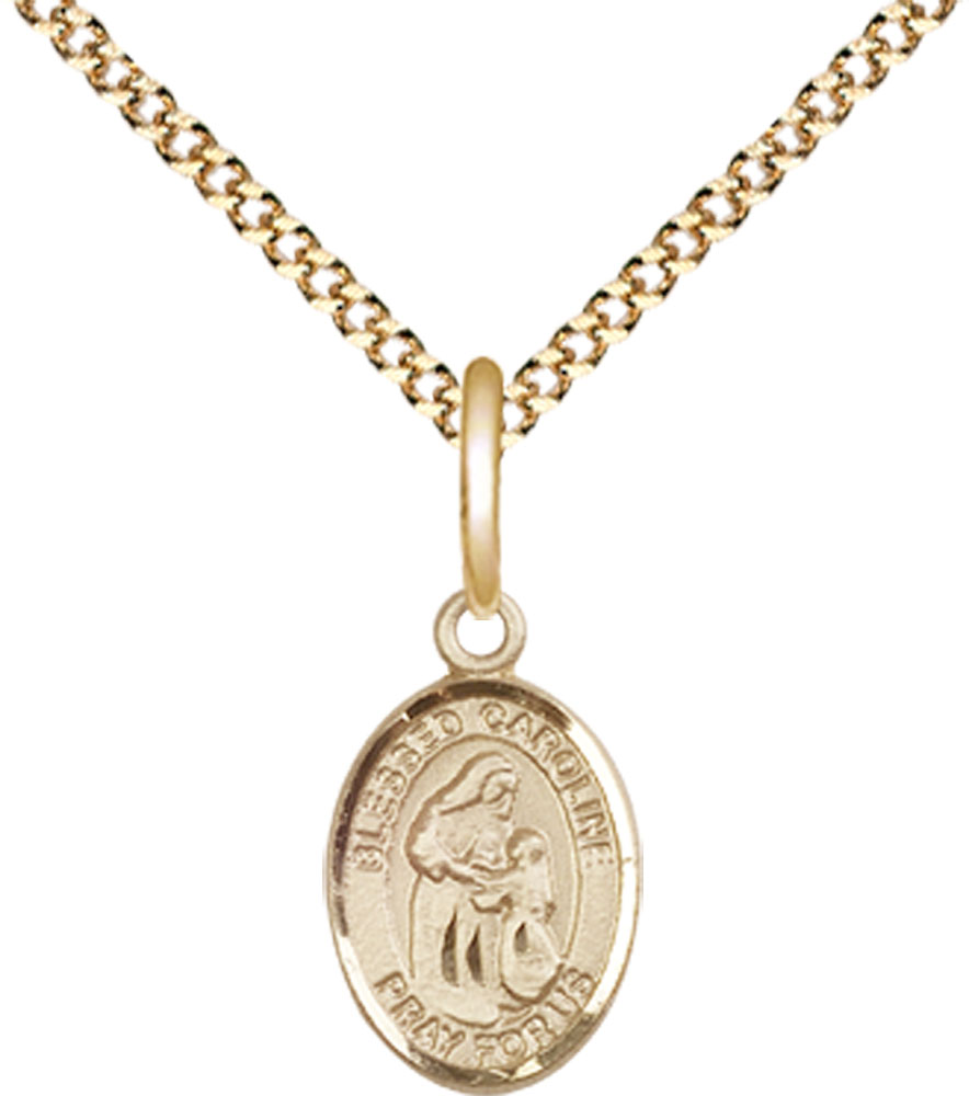 14kt Gold Filled Blessed Caroline Gerhardinger Pendant on a 18 inch Gold Plate Light Curb chain
