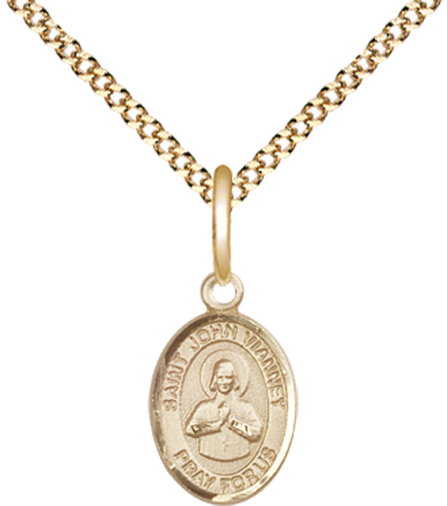 14kt Gold Filled Saint John Vianney Pendant on a 18 inch Gold Plate Light Curb chain