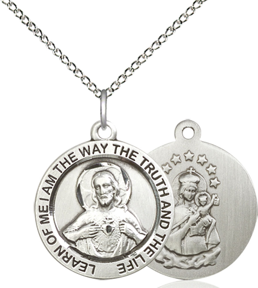 Sterling Silver Scapular Pendant on a 18 inch Sterling Silver Light Curb chain