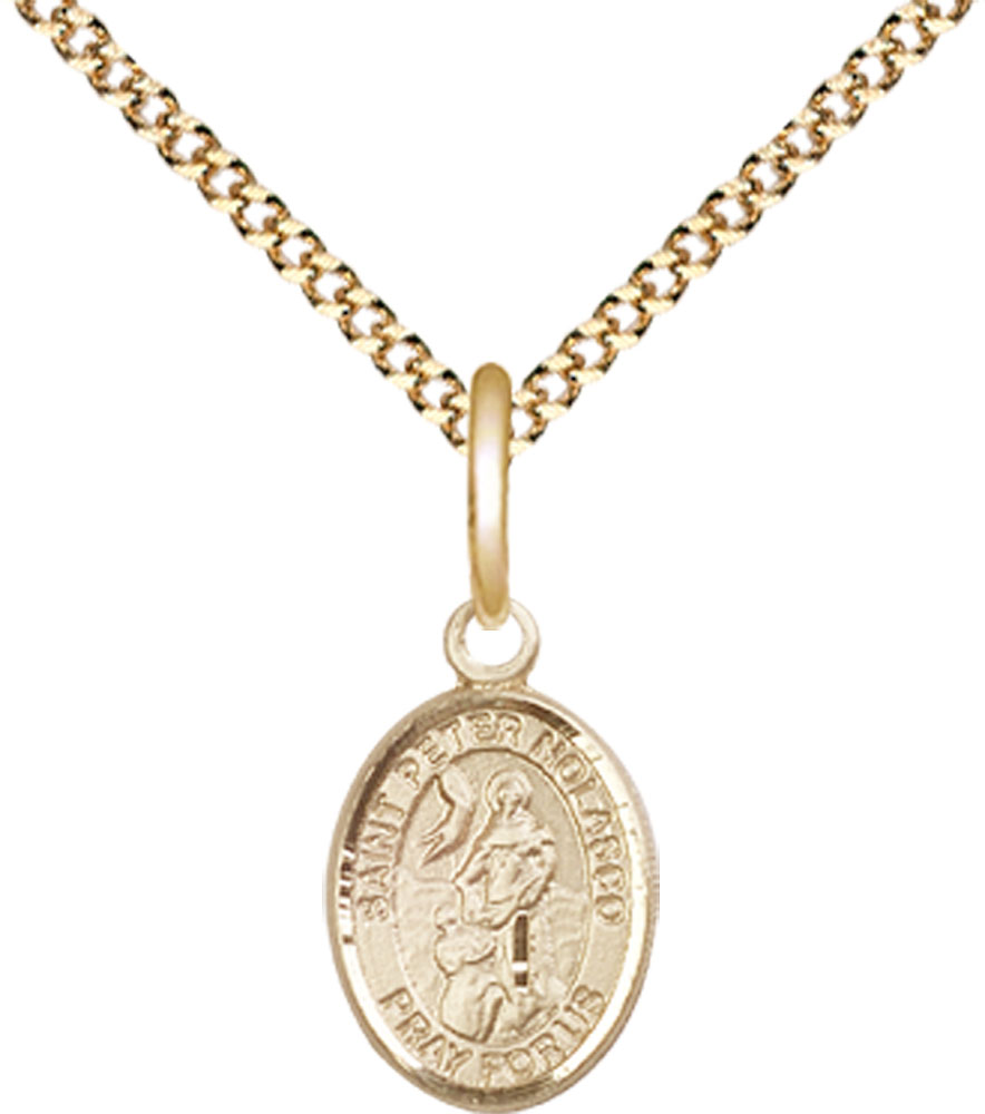 14kt Gold Filled Saint Peter Nolasco Pendant on a 18 inch Gold Plate Light Curb chain