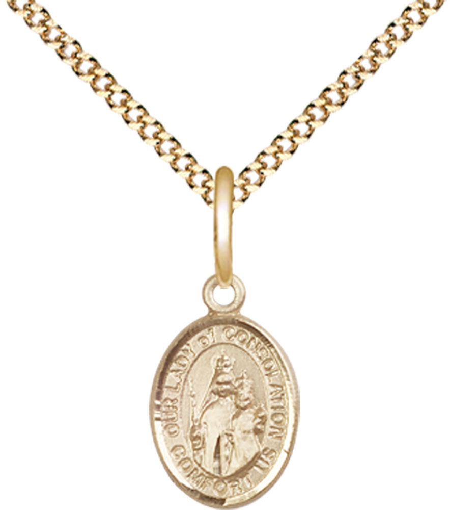 14kt Gold Filled Our Lady of Consolation Pendant on a 18 inch Gold Plate Light Curb chain