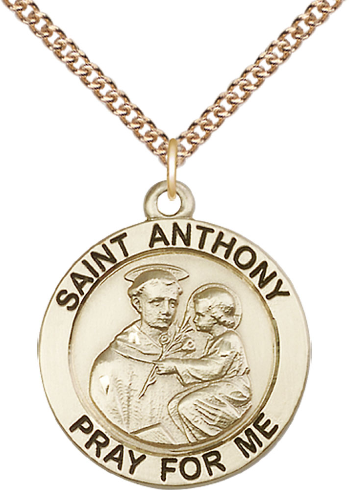 14kt Gold Filled Saint Anthony Pendant on a 24 inch Gold Filled Heavy Curb chain