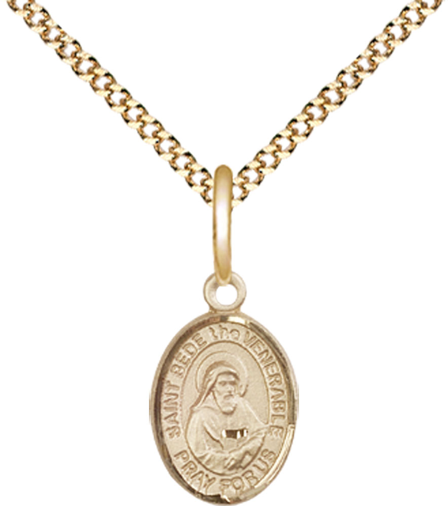 14kt Gold Filled Saint Bede the Venerable Pendant on a 18 inch Gold Plate Light Curb chain