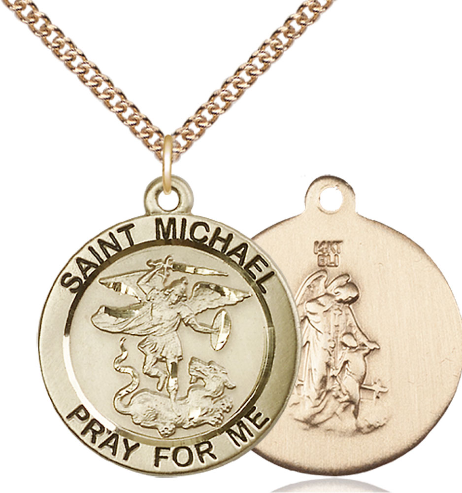 14kt Gold Filled Saint Michael the Archangel Pendant on a 24 inch Gold Filled Heavy Curb chain