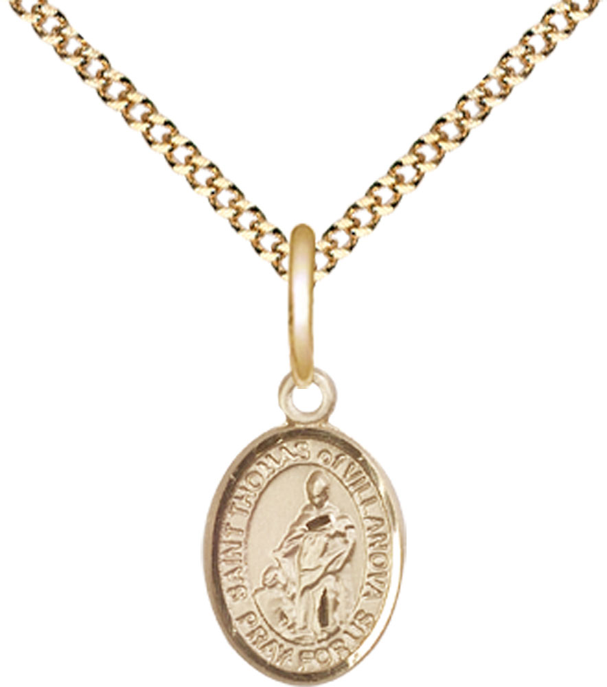 14kt Gold Filled Saint Thomas of Villanova Pendant on a 18 inch Gold Plate Light Curb chain