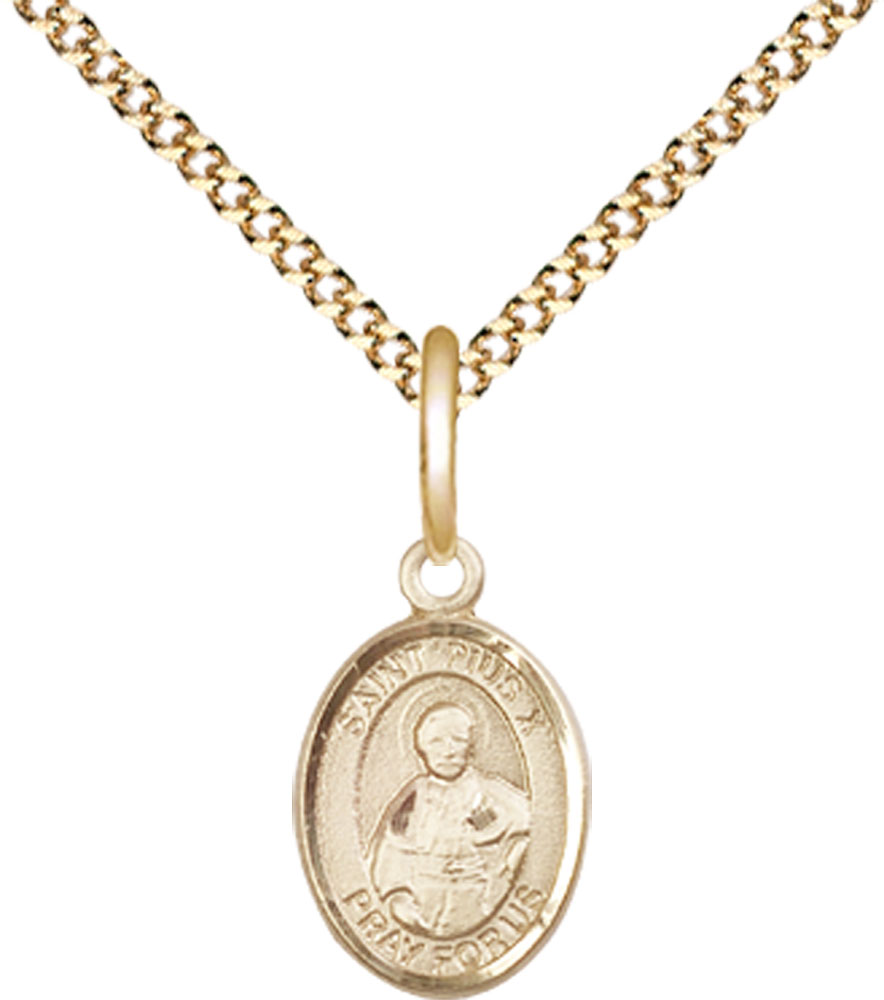 14kt Gold Filled Saint Pius X Pendant on a 18 inch Gold Plate Light Curb chain