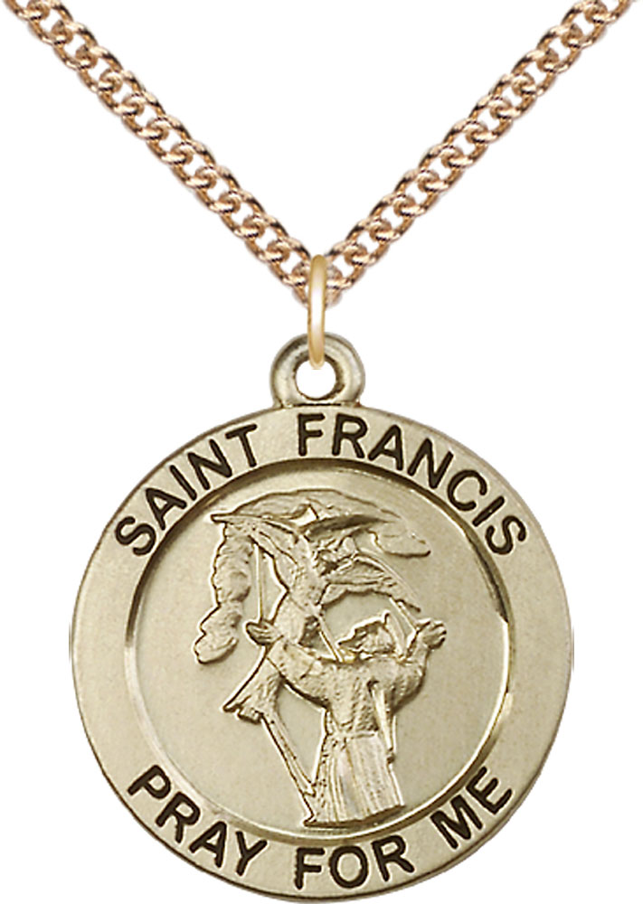 14kt Gold Filled Saint Francis of Assisi Pendant on a 24 inch Gold Filled Heavy Curb chain