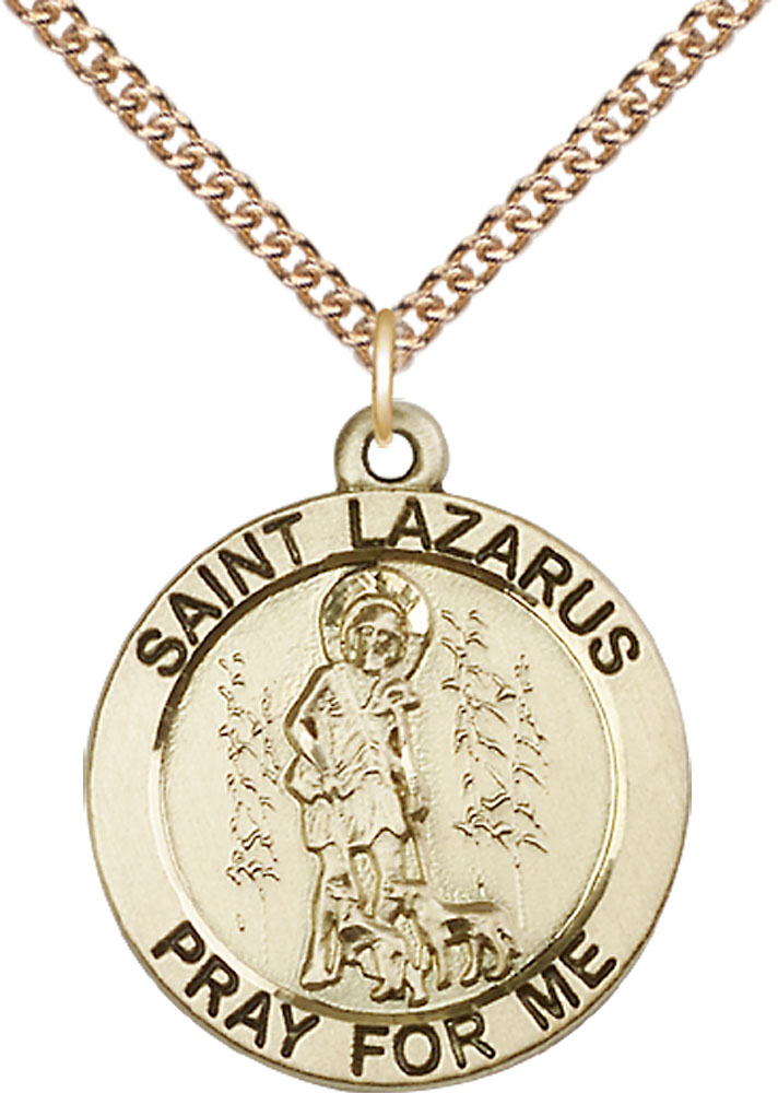 14kt Gold Filled Saint Lazarus Pendant on a 24 inch Gold Filled Heavy Curb chain