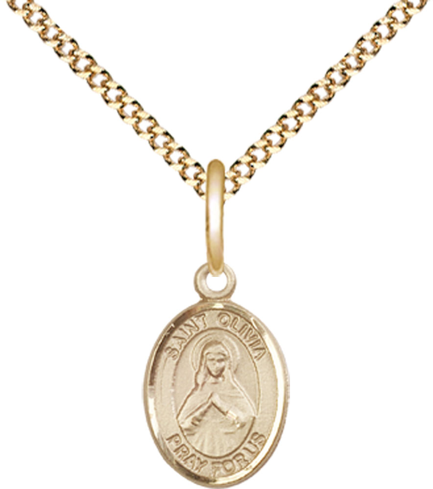 14kt Gold Filled Saint Olivia Pendant on a 18 inch Gold Plate Light Curb chain