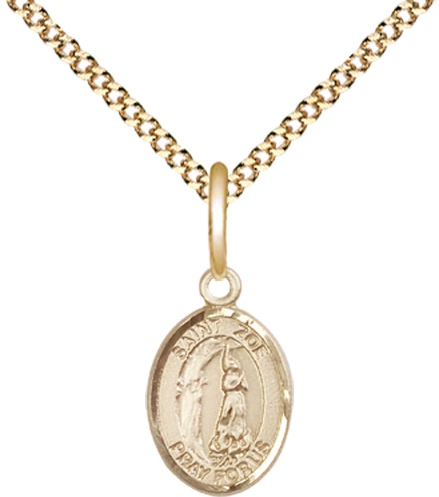 14kt Gold Filled Saint Zoe of Rome Pendant on a 18 inch Gold Plate Light Curb chain