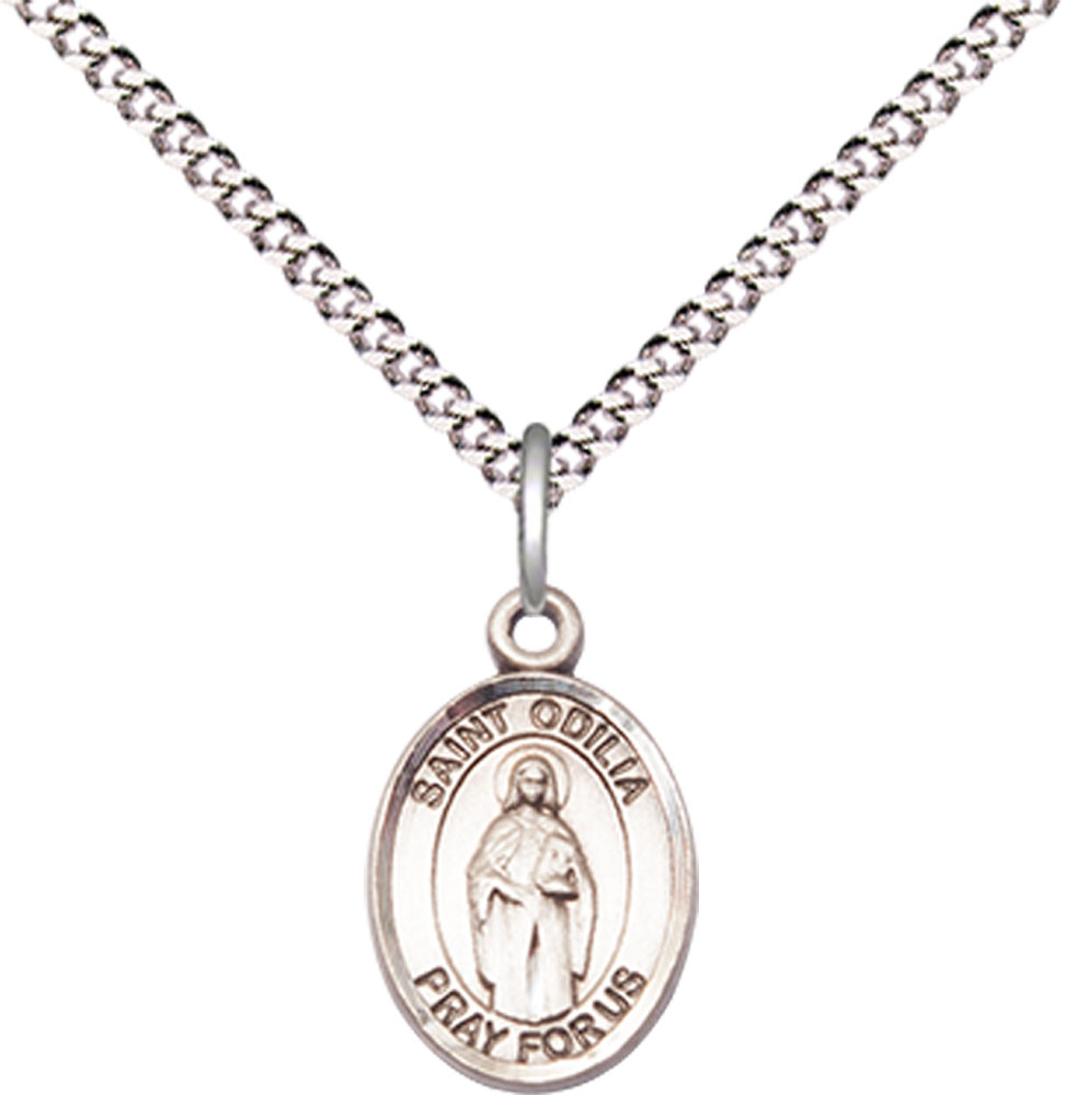 Sterling Silver Saint Odilia Pendant on a 18 inch Light Rhodium Light Curb chain