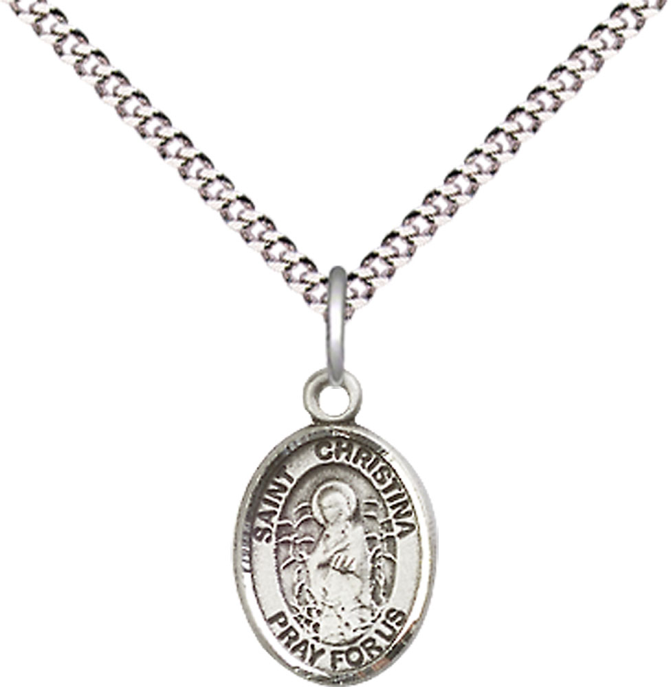 Sterling Silver Saint Christina the Astonishing Pendant on a 18 inch Light Rhodium Light Curb chain