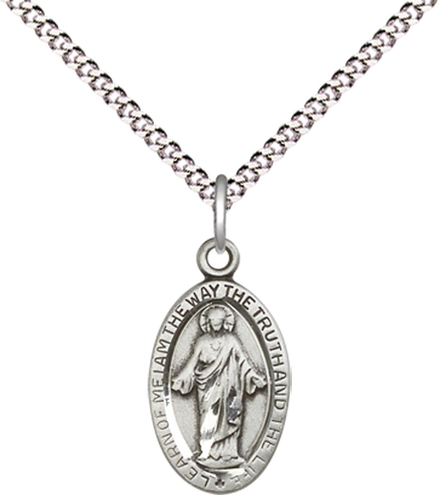 Sterling Silver Scapular Pendant on a 18 inch Light Rhodium Light Curb chain