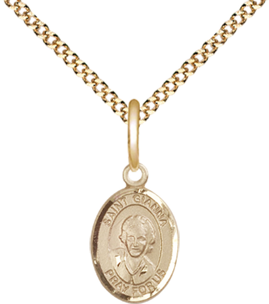 14kt Gold Filled Saint Gianna Pendant on a 18 inch Gold Plate Light Curb chain