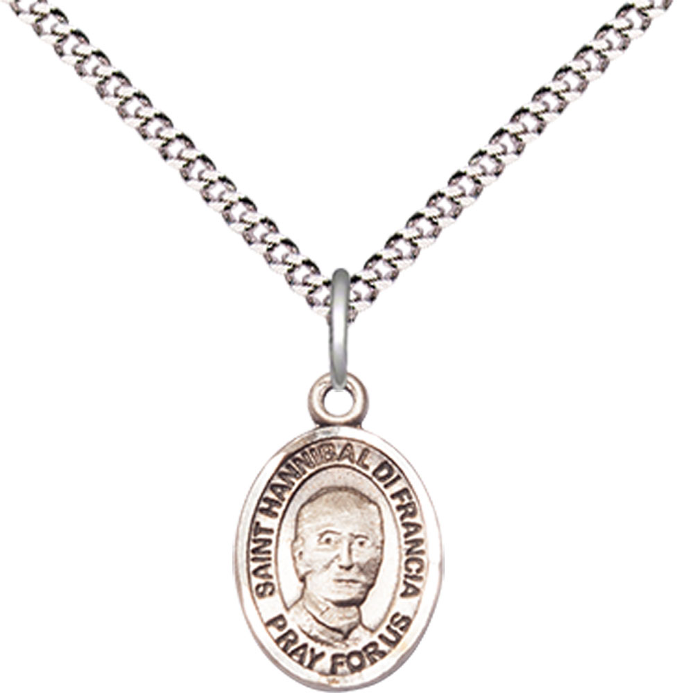 Sterling Silver Saint Hannibal Pendant on a 18 inch Light Rhodium Light Curb chain