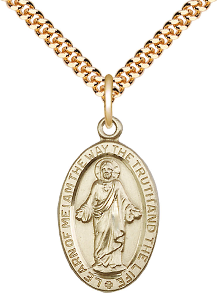 14kt Gold Filled Scapular Pendant on a 24 inch Gold Plate Heavy Curb chain
