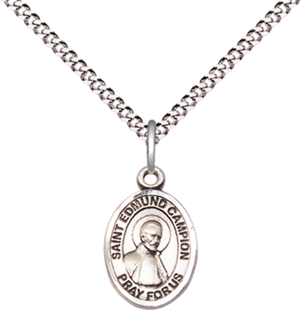 Sterling Silver Saint Edmund Campion Pendant on a 18 inch Light Rhodium Light Curb chain