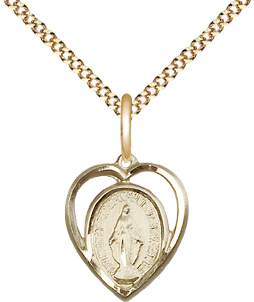 14kt Gold Filled Miraculous Pendant on a 18 inch Gold Plate Light Curb chain