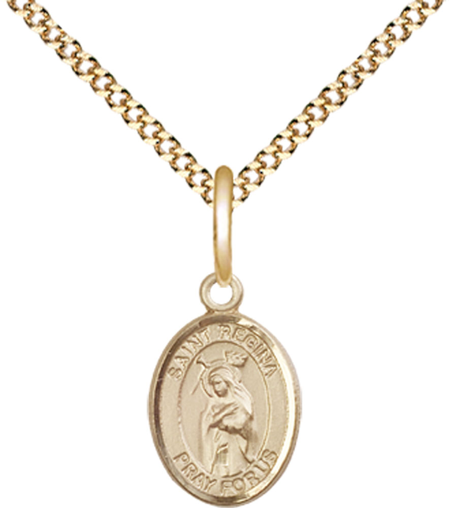 14kt Gold Filled Saint Regina Pendant on a 18 inch Gold Plate Light Curb chain