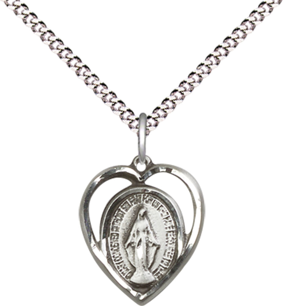 Sterling Silver Miraculous Pendant on a 18 inch Light Rhodium Light Curb chain