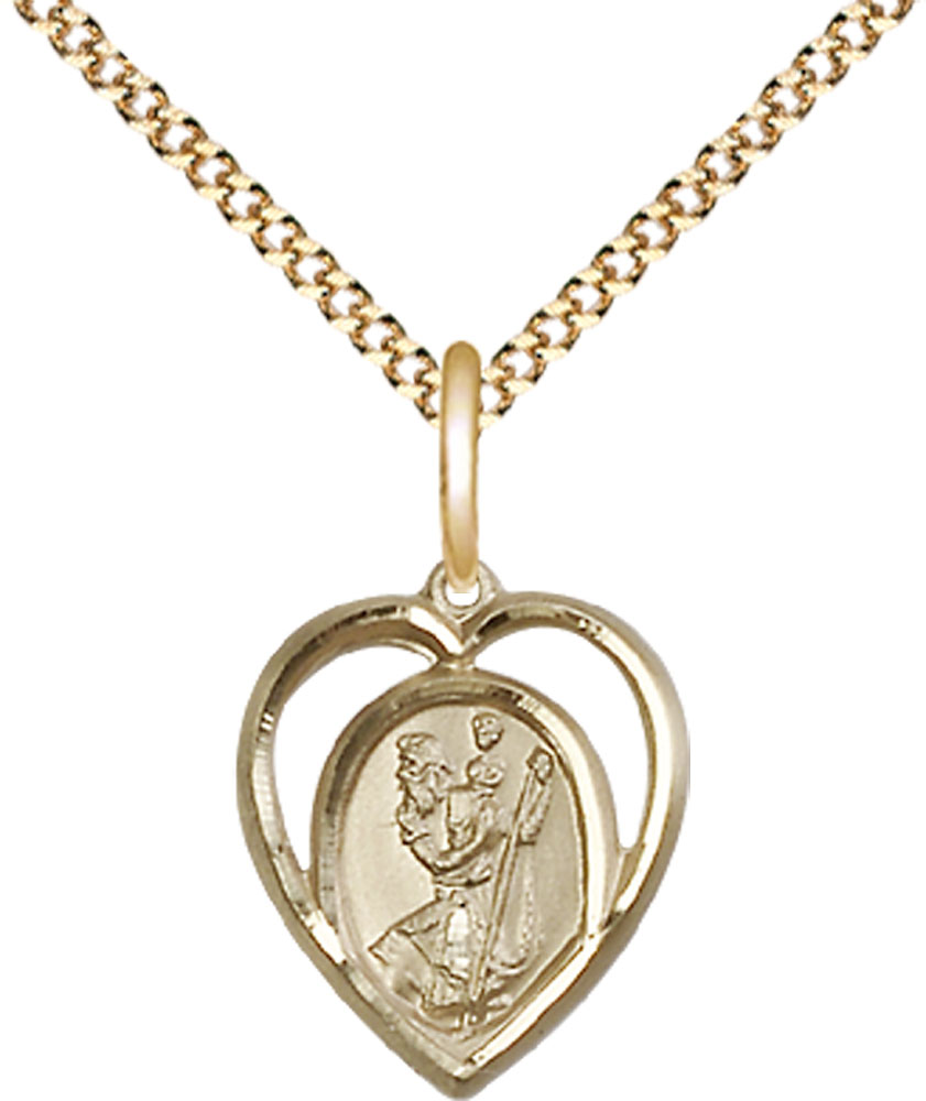 14kt Gold Filled Saint Christopher Pendant on a 18 inch Gold Plate Light Curb chain