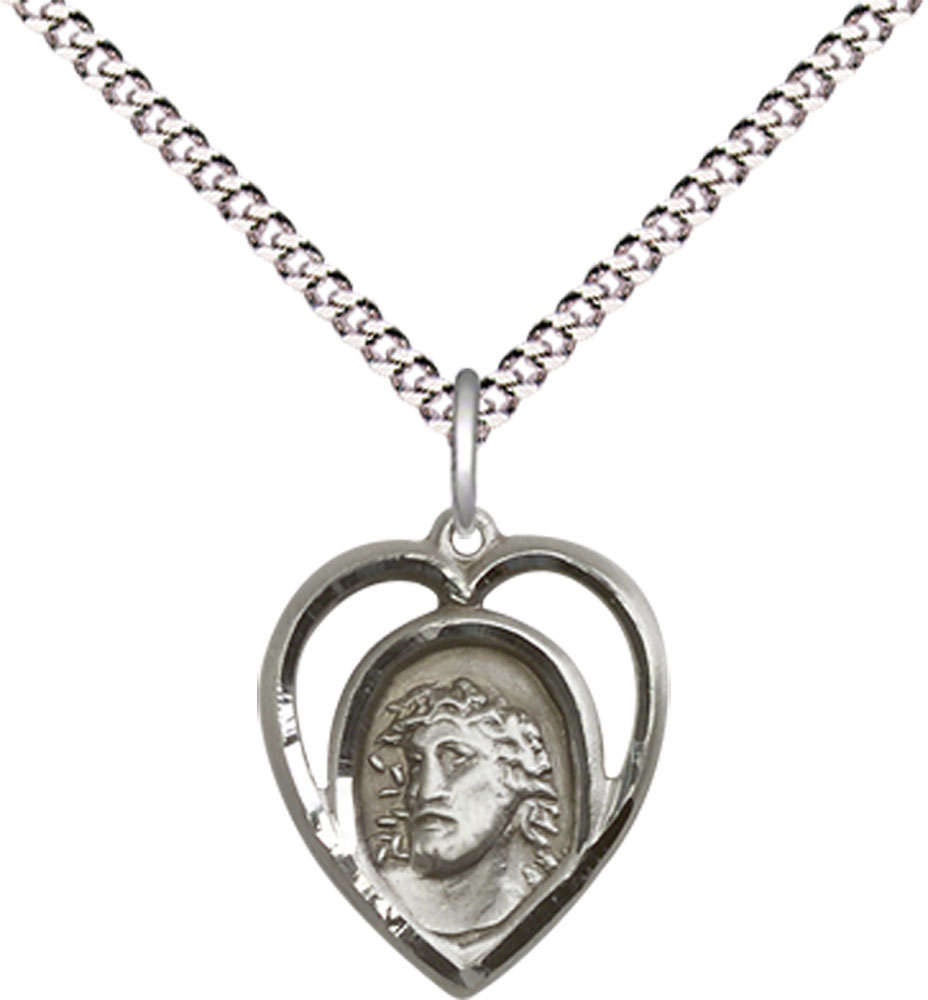 Sterling Silver Ecce Homo Pendant on a 18 inch Light Rhodium Light Curb chain