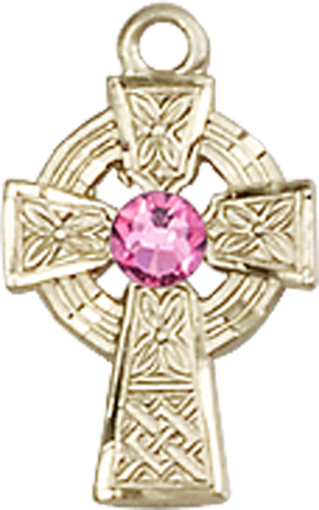 14kt Gold Filled Celtic Cross Medal with a 3mm Rose Swarovski stone