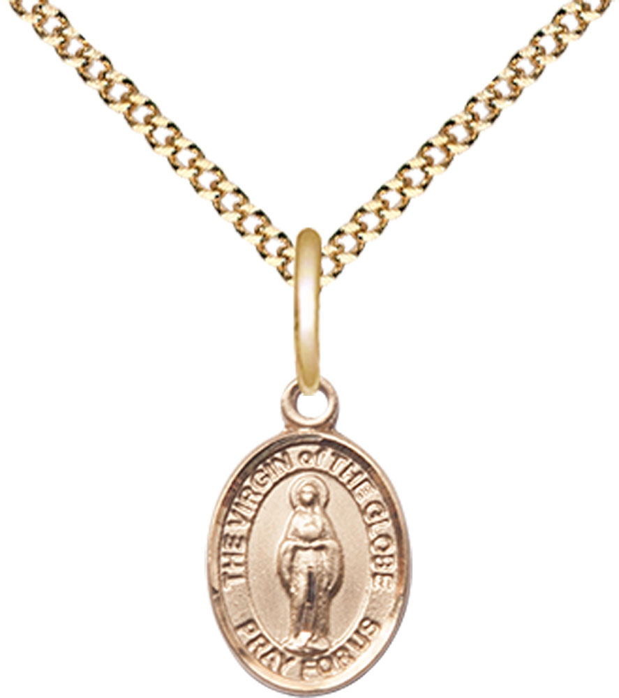 14kt Gold Filled Virgin of the Globe Pendant on a 18 inch Gold Plate Light Curb chain