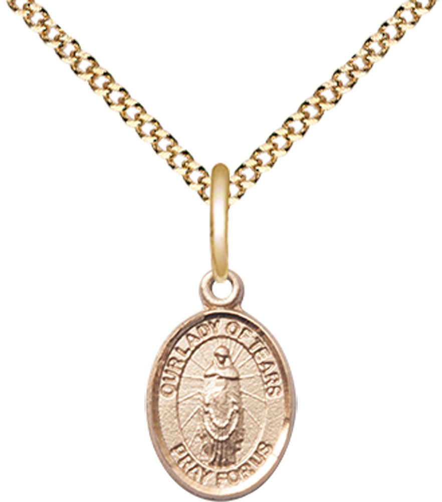 14kt Gold Filled Our Lady of Tears Pendant on a 18 inch Gold Plate Light Curb chain